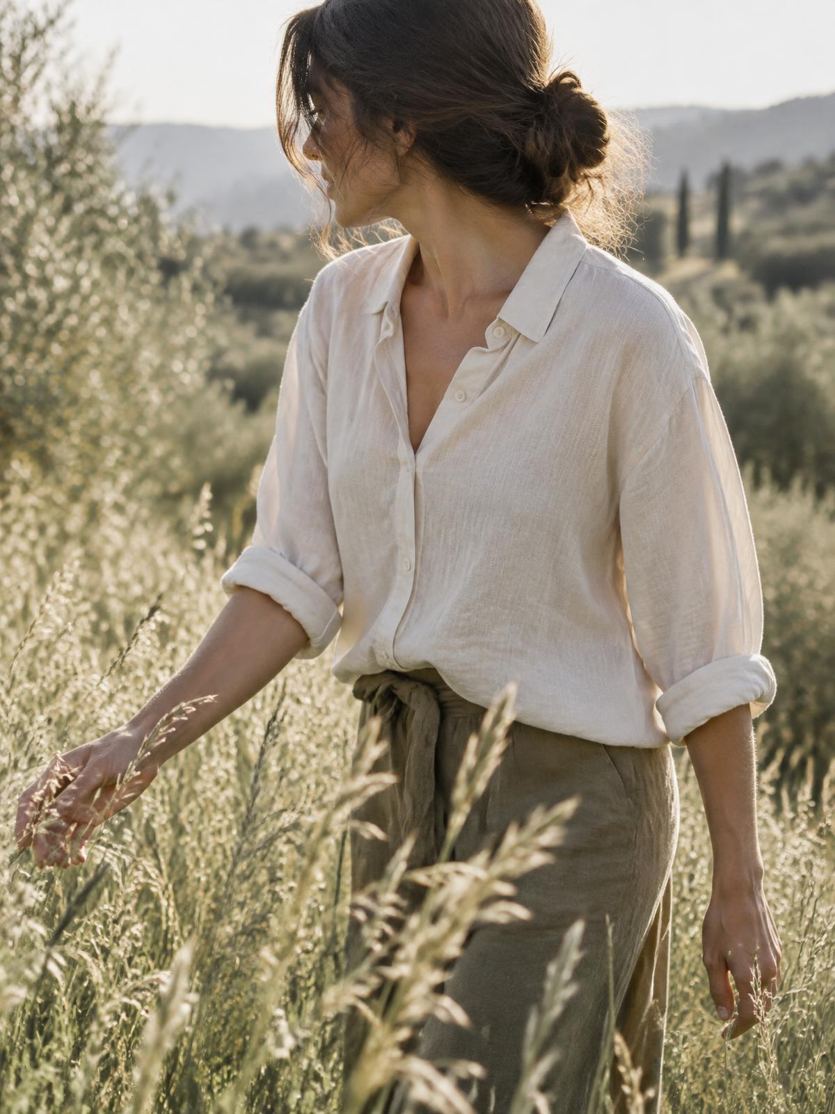 An independent maker walking through a field